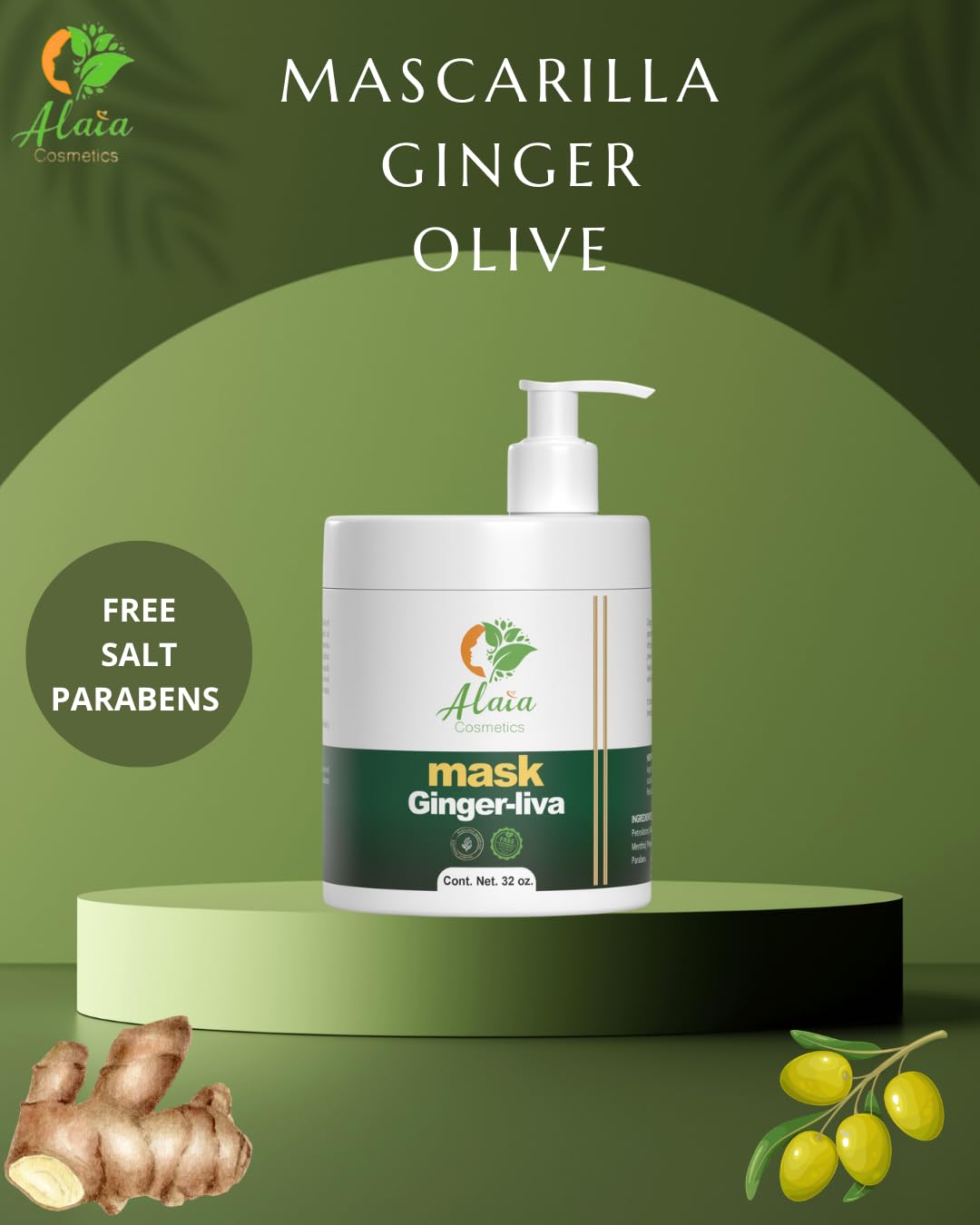 Set, Anti-Hair Loss Treatment and hair growth Jengibre y oliva,Paraben- salt-Free, 32 oz