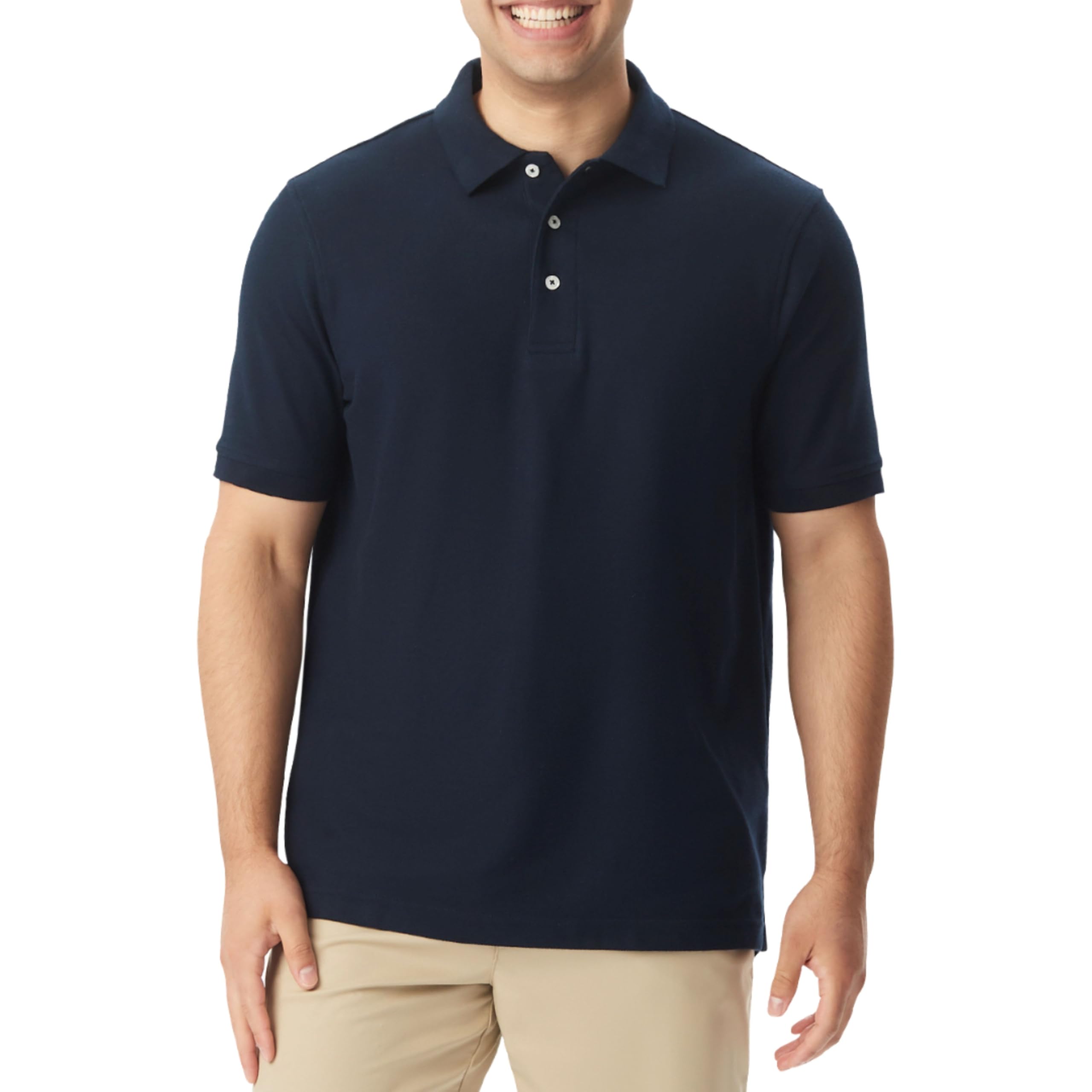 French Toast Men's Pique Polo Shirt with Short Sleeves, Navy, Large