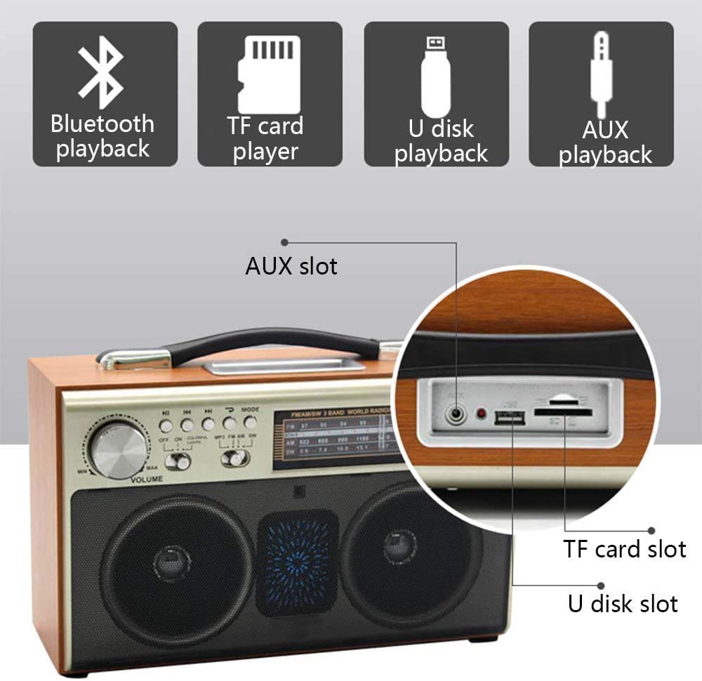 Radio retro, radio Bluetooth retro AM/FM/SW blat z odbiornikiem i odtwarzaczem CD USB / karta TF / MP3 bezprzewodowe połączenie AUX wejście audio, białe