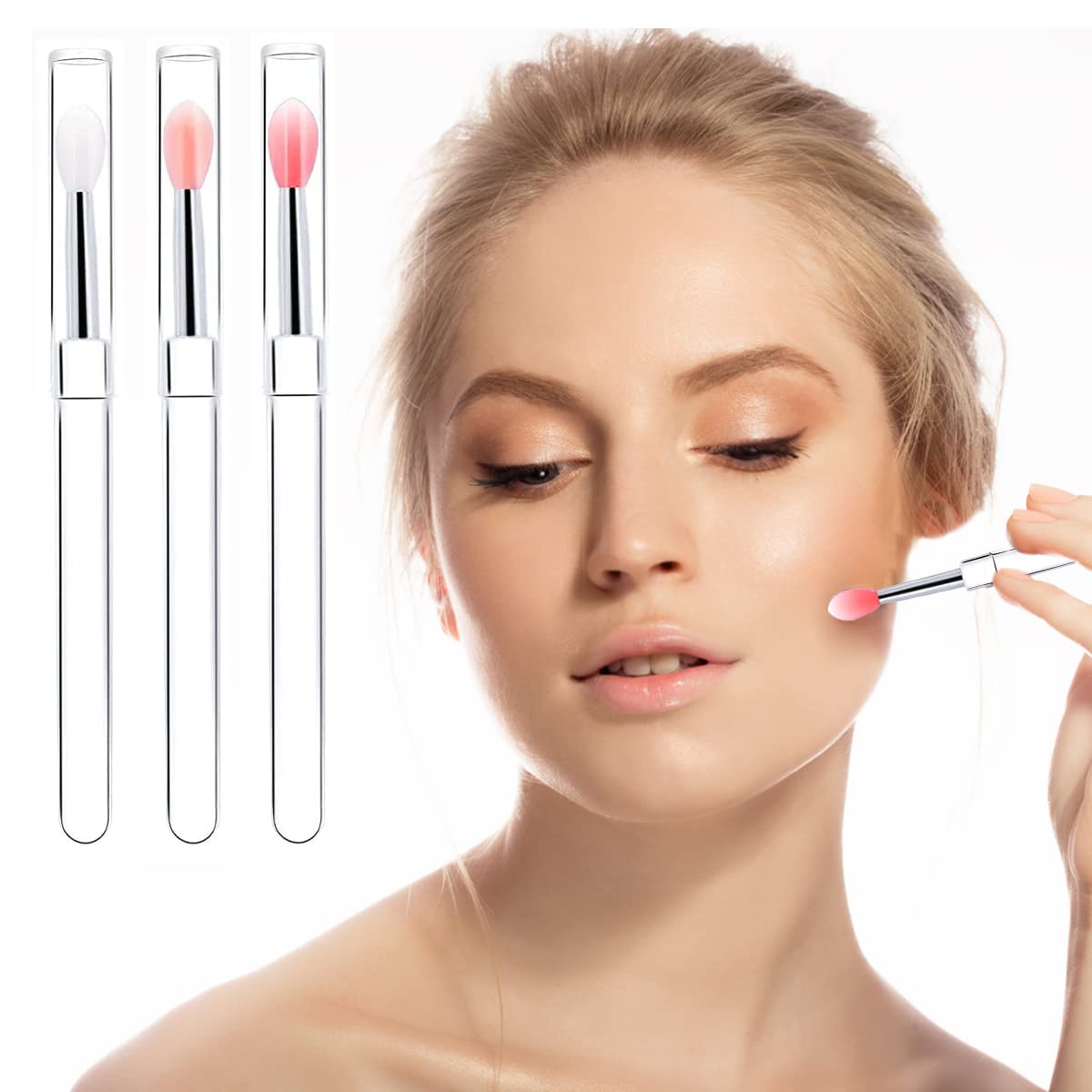 MAYCREATE® 3pcs Silicone Lip Brushes - Reusable, Multi-Purpose, Lipstick, Lip Gloss, Lip Balm Applicator - Pink, White, Red