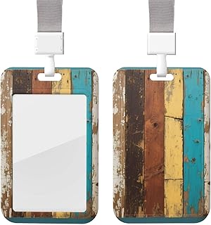 Retro Colorful Wood Stripes Heavy Duty Id Card Badge Holder Plastic Name Tag Badge Holder with Clear Window Waterproof Card Protector Sleeve for Nurse Doctor Teacher Office Employee