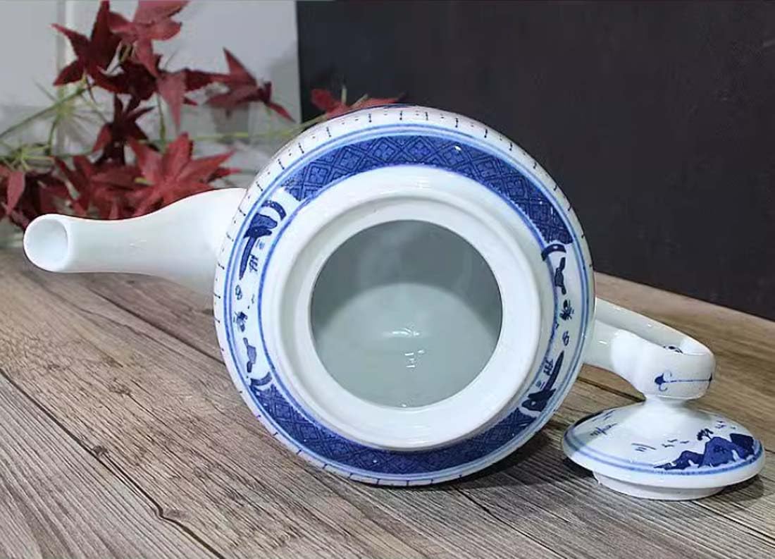 Théière en céramique de porcelaine bleu et blanc peinte à la main de grande capacité Jingdezhen de Chine, théière à fleurs, théière à café A07
