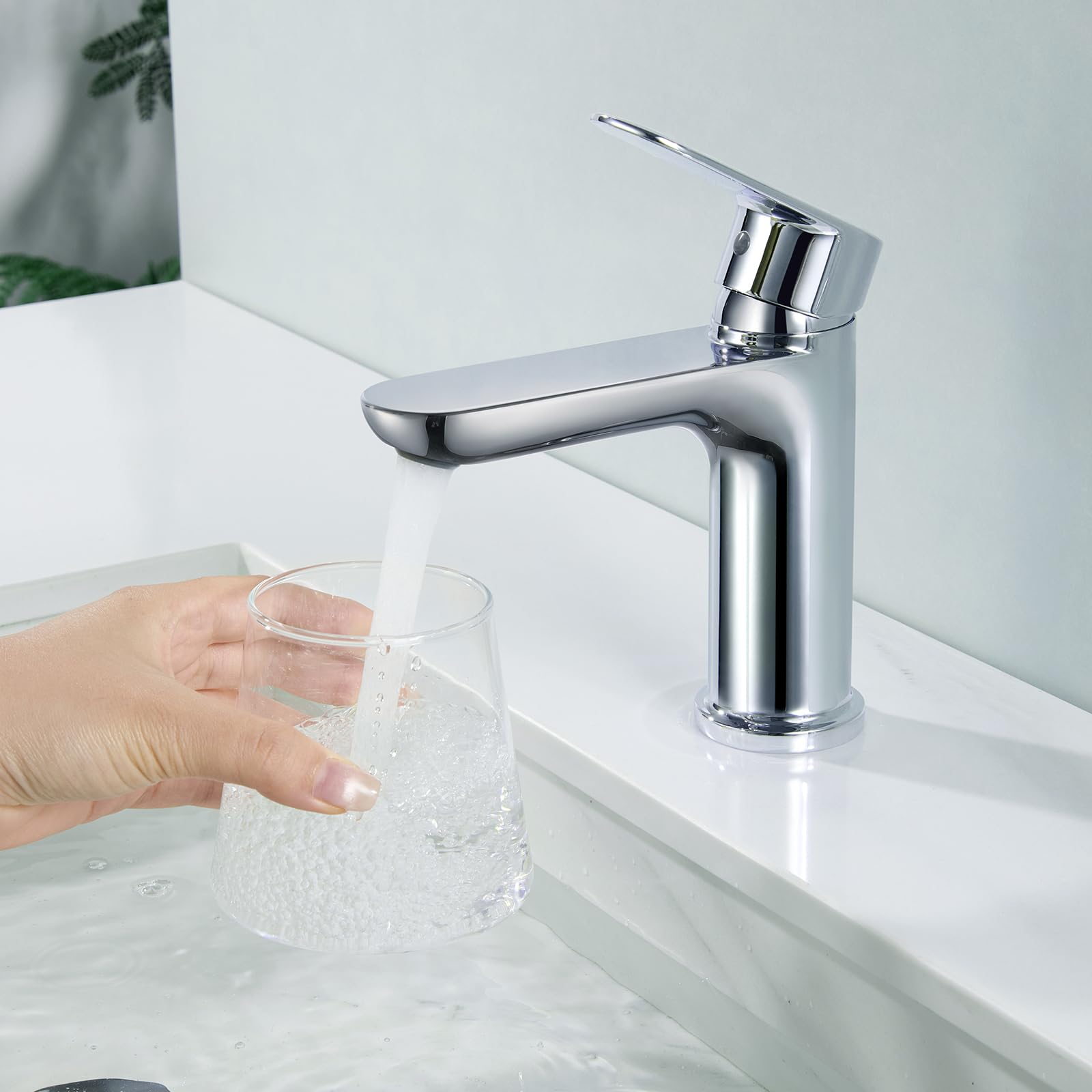 CECIPA Grifo Lavabo,Grifo Lavabo de Baño sin plomo,altura de 16,4 cm | Monomando para Lavabo ahorrador de agua,con cartucho de cerámica y manguito de conexión de 60 cm,Cromo