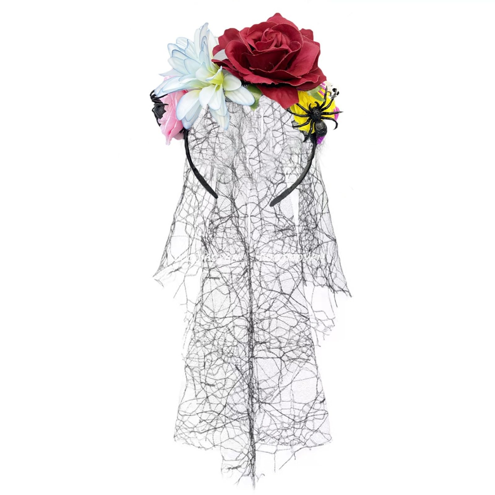 MICFENY Skull Skeleton Hand Veil Headpiece with Dark Series Flower For Halloween Costume And Themed Photoshoots Wear