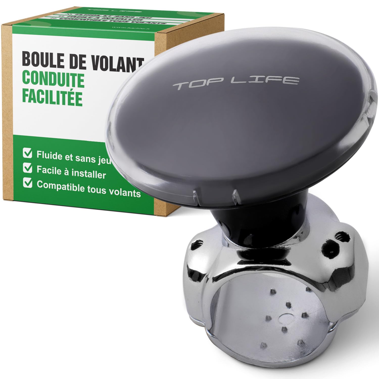 Top Life Boule de Volant Voiture - Compatible Tous Volants - Pommeau de Conduite Haute Fluidité Sans Jeu pour Auto, Tracteur, Tondeuse, Bateau - Facilite les Manoeuvres Tous Véhicules
