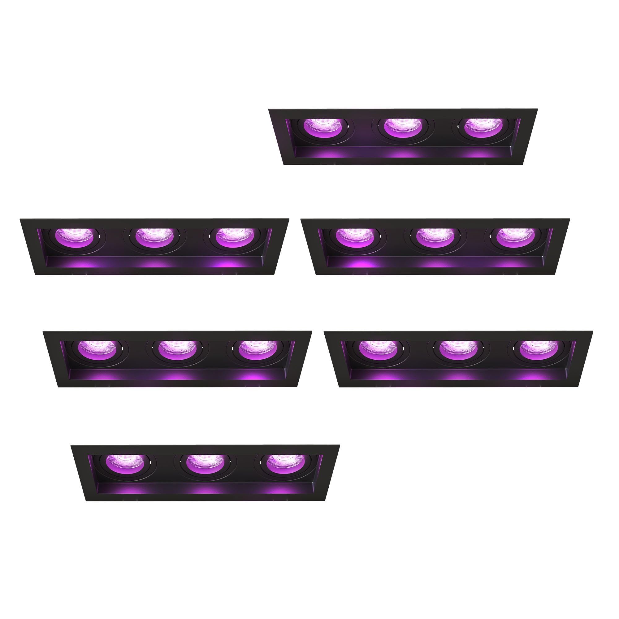 Ledvion 6er Set LED Einbaustrahler Schwarz 4.9W RGB CCT dimmbar | Einbaumass 270x100mm; Fuer trockene Innenraeume wie Wohnzimmer Kueche und Flur