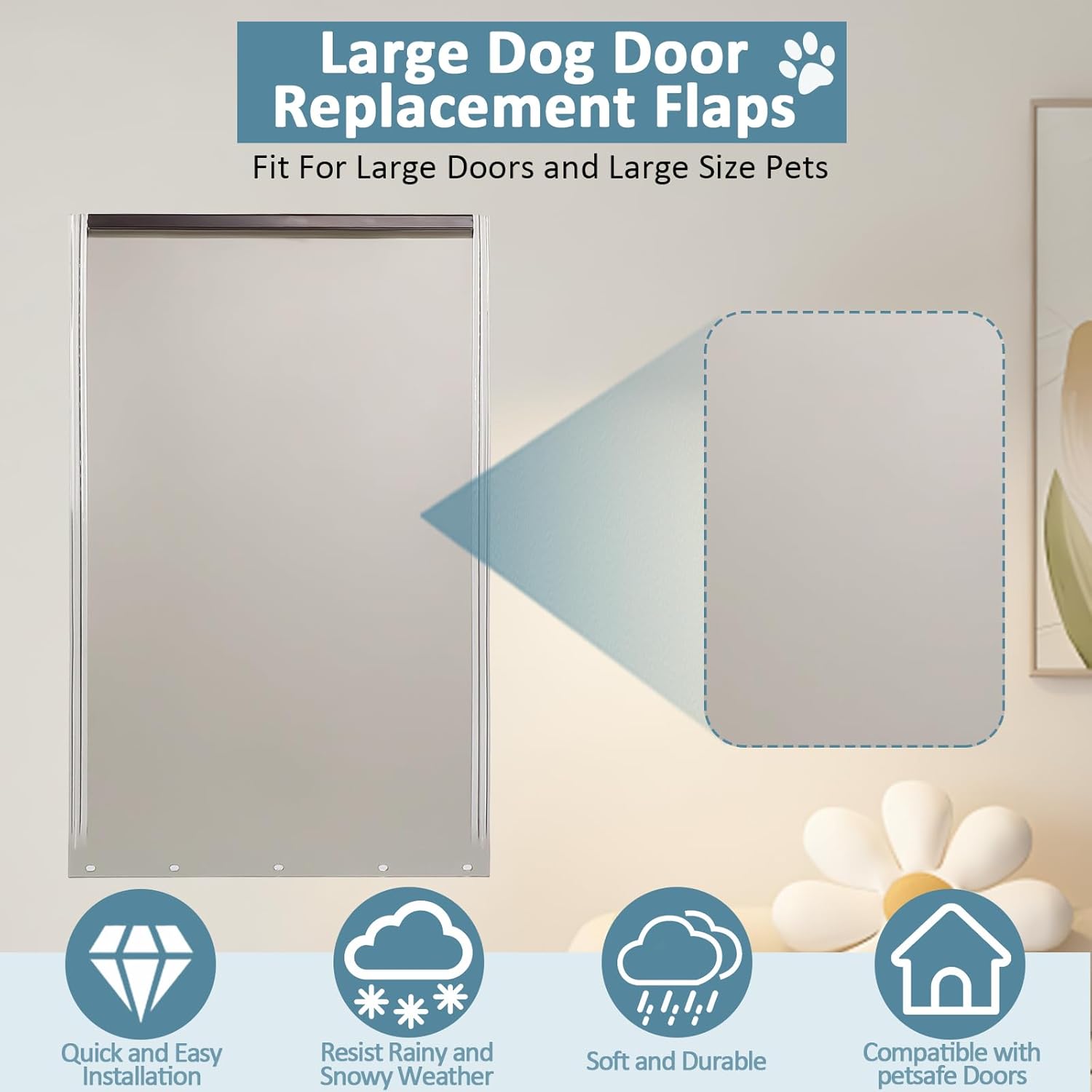 PAC11-11039 Pet Door Replacement Flaps for Dog and Cat, Doggy Door Flap Compatible with Pet-Safes Freedom Doggie Doors, Large Size 10 1/8" X 16 7/8" 2PACK