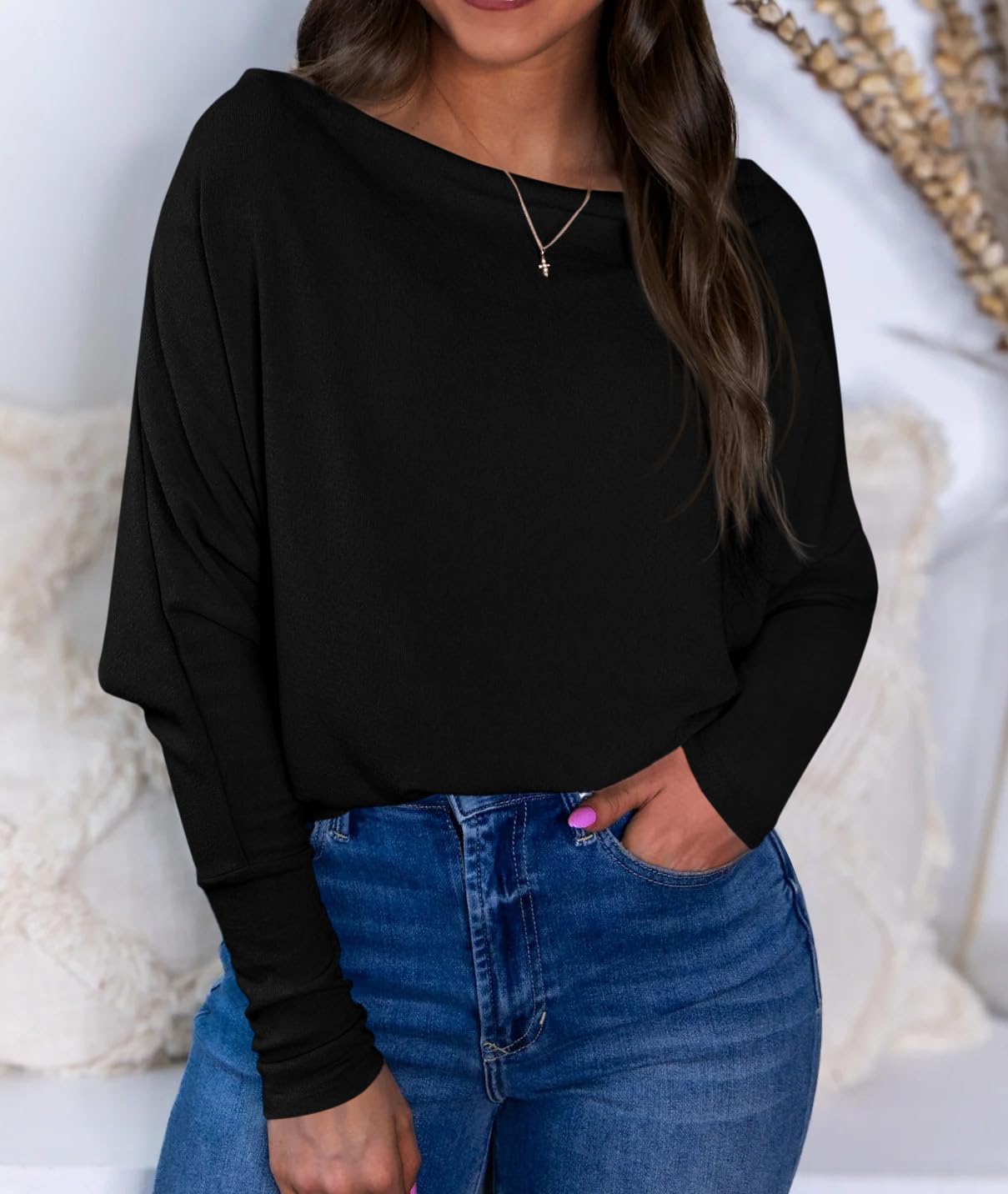 Okiwam Women's Fall Tops Cowl Neck Long Batwing Sleeve Shirts Oversized Tunic Dressy Casual Blouses 2026 Fashion Clothes - Image 2