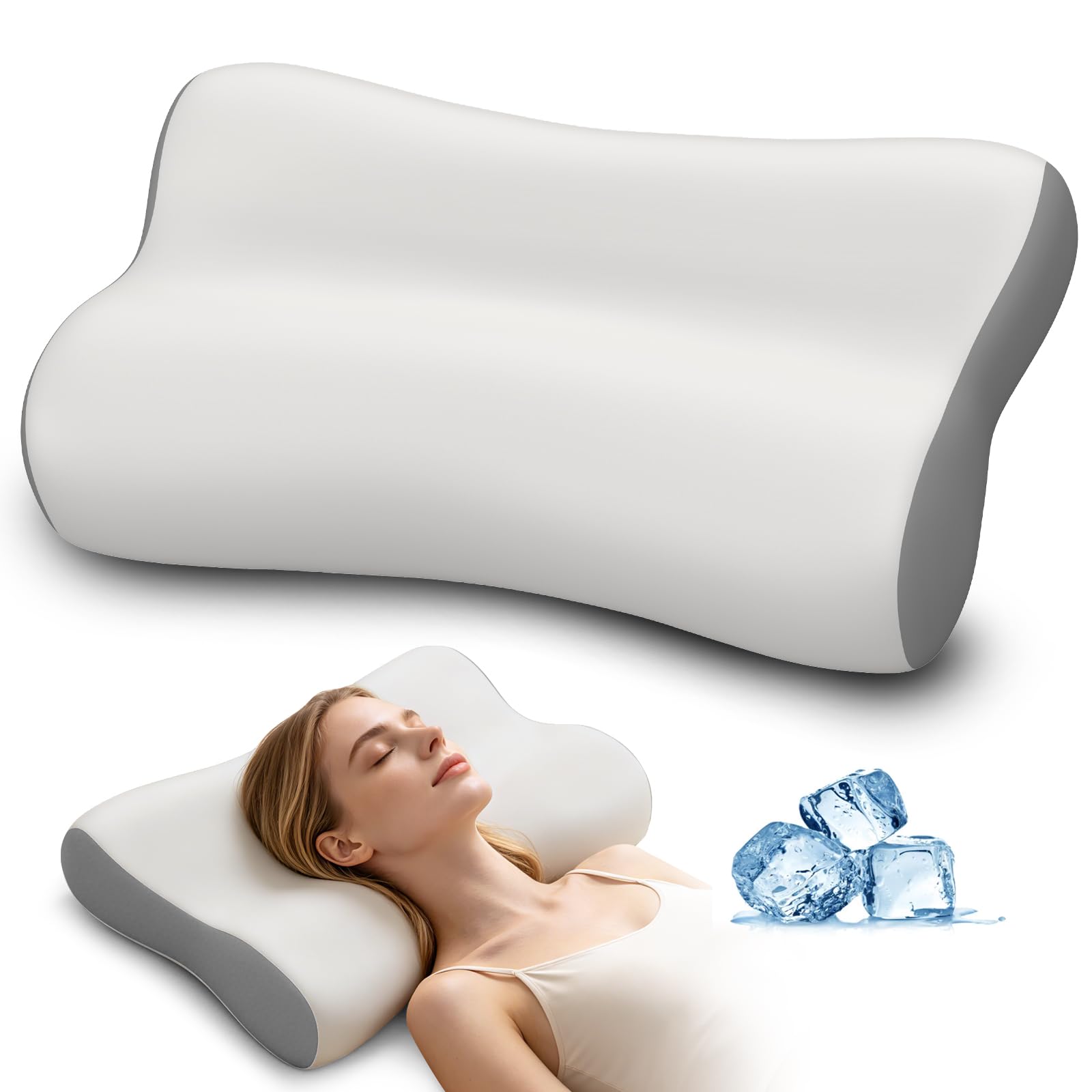 Photo 1 of Polovo Cervical Neck Pillow for Pain Relief - Ergonomic Side Sleeper Pillow for Deep Sleep, Contour Memory Foam Pillows for Sleeping Bed Pillow for Side Back Stomach Sleepers(Grey)