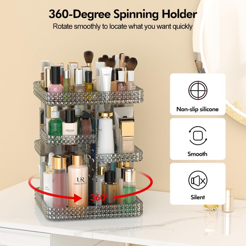 Miniatura 5 de Organizador de maquillaje, organizador de cosméticos giratorio de 360, soporte giratorio de carrusel de maquillaje ajustable para bricolaje,