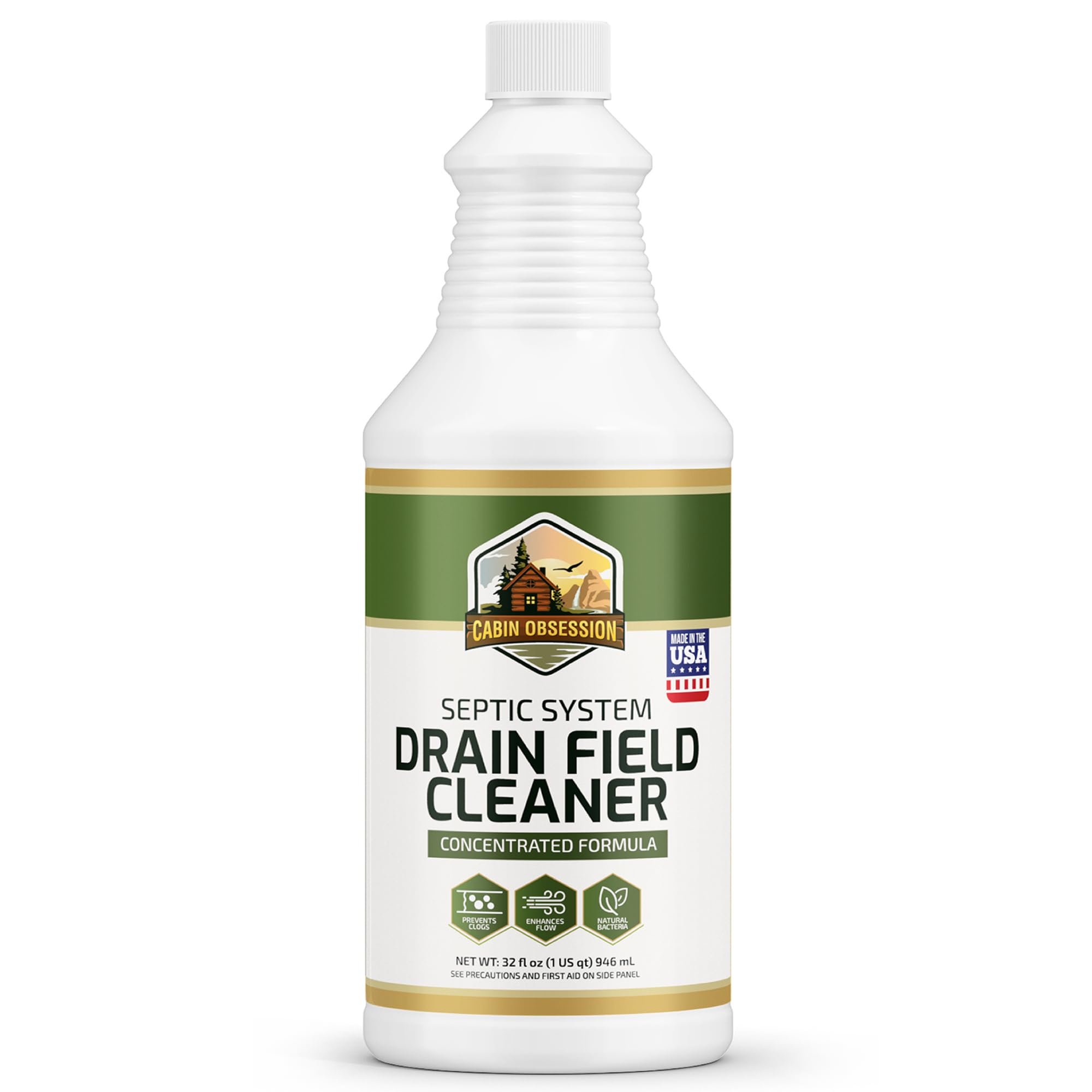 Septic System Drain Field Cleaner (32 oz) - Professional Strength Concentrated Shock Septic Treatment to Open Clogs in the Septic Leach and Drain Field - Prevent Backups and Overflows