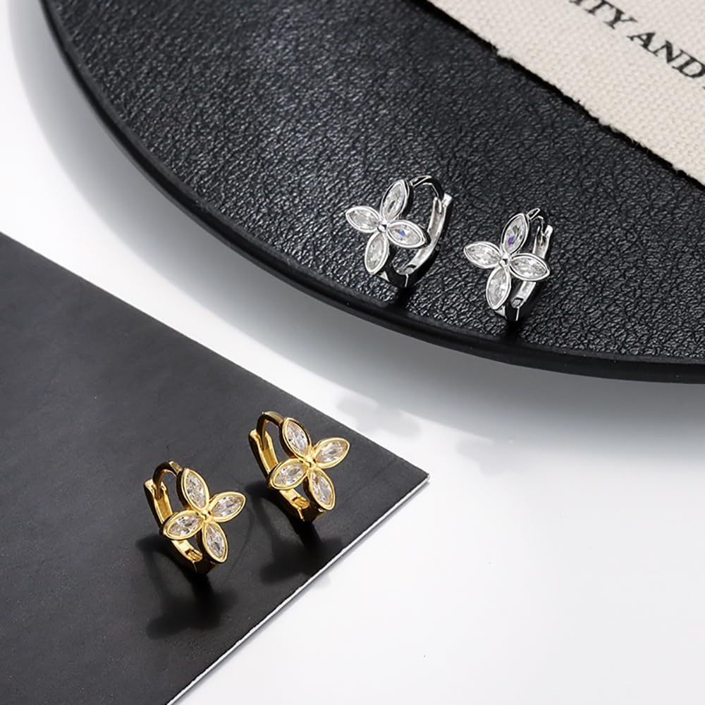 CZ Flower Cartilage Mini Hoop Earrings for Women 925 Sterling Silver Crystal Flowers Tiny Huggie Hoops Earring Wrap Cuffs Cute Jewelry Gifts Hypoallergenic - Image 5