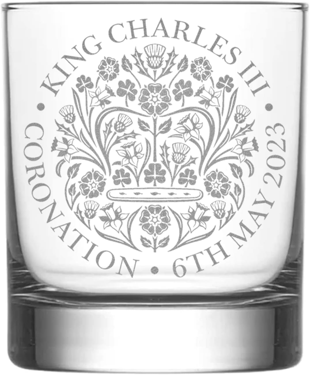 Print Maniacs Whisky Glass Kings Coronation 2023 Official Emblem Tumbler King Charles III Commemorative Souvenir Gift His Majesty The King Royal Memorabilia Gifts Coronation Memorabilia Camping