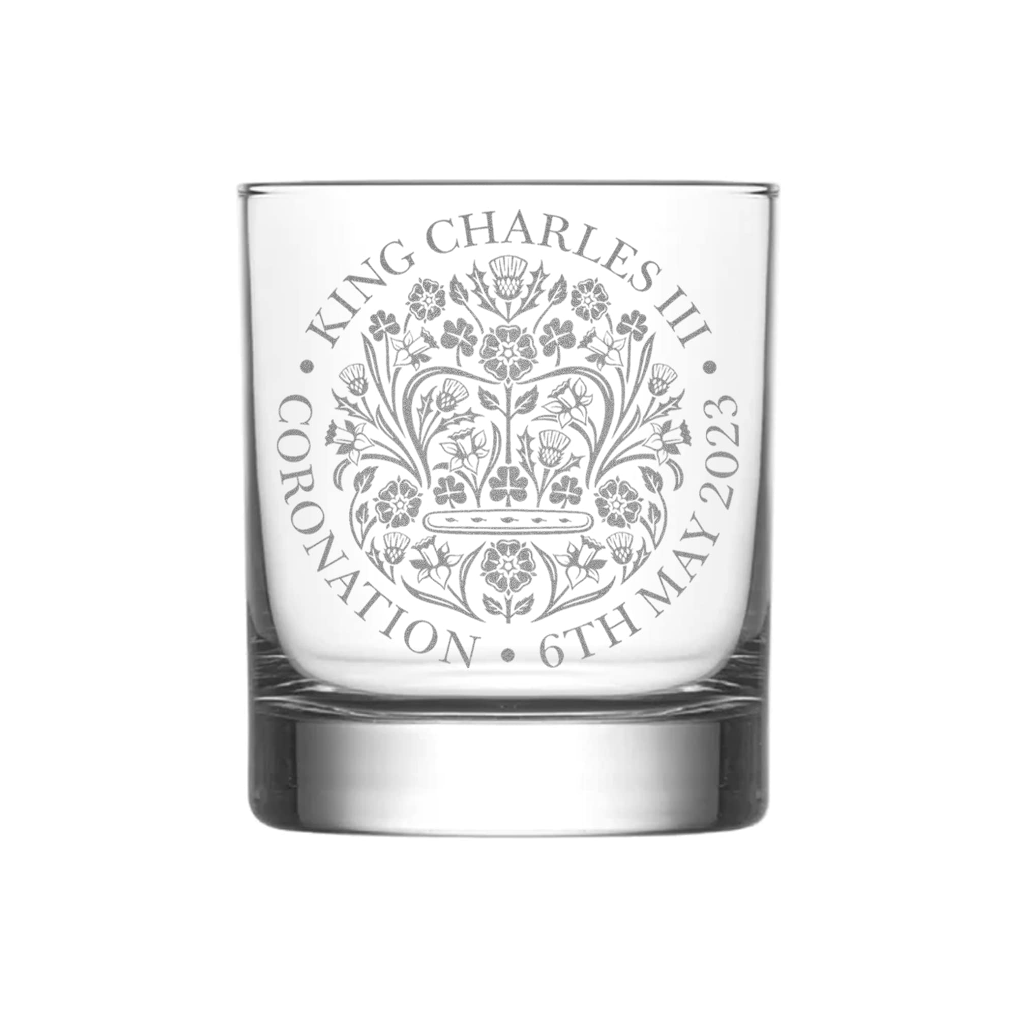 Print Maniacs Whisky Glass Kings Coronation 2023 Official Emblem Tumbler King Charles III Commemorative Souvenir Gift His Majesty The King Royal Memorabilia Gifts Coronation Memorabilia Camping