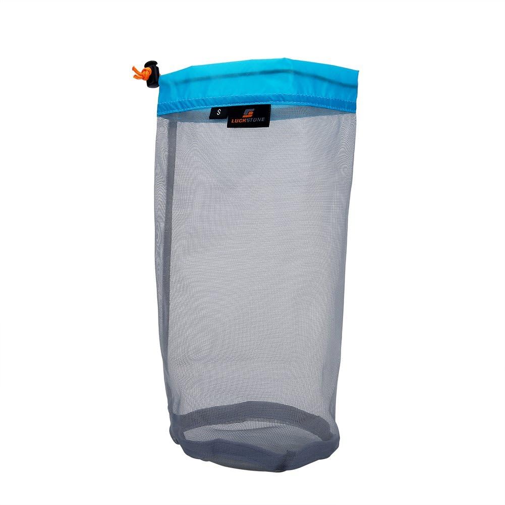 Vgeby Blue Mesh Stuff Storage Sack, Ultralight Storage Bag With Drawstring, Organiser For Travel Hiking Camping(, S)