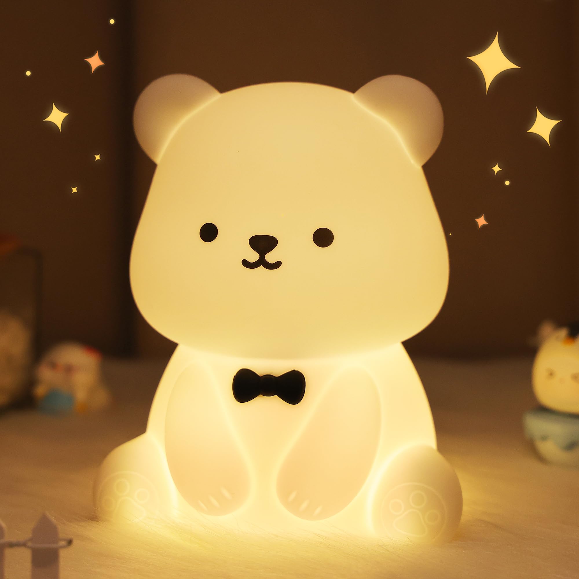 YuanDian Cute Bear Night Light for Kids, Decorate Kids' Bedroom with Silicone Bear Nightlights with 8 Color Lights, Christmas Birthday Gift for