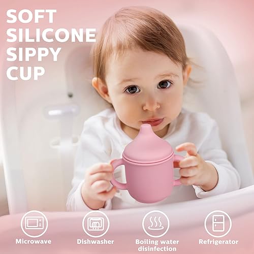 Miniatura 6 de 2 vasos de silicona para entrenamiento para bebés de 6 meses, taza suave para bebé con popote a prueba de derrames, para niños pequeños con asas y