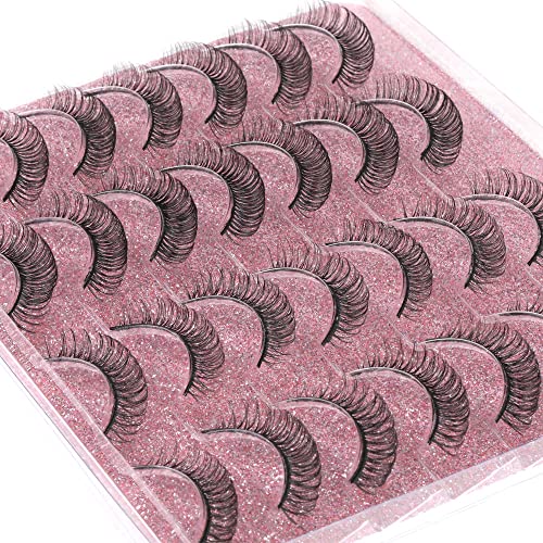 Eyelashes DD Curl Lash Strips Natural Wispies 13-15MM Short Russian Volume False Lashes Extension 14 Pairs Faux Mink Eyelashes Pack 2 Styles