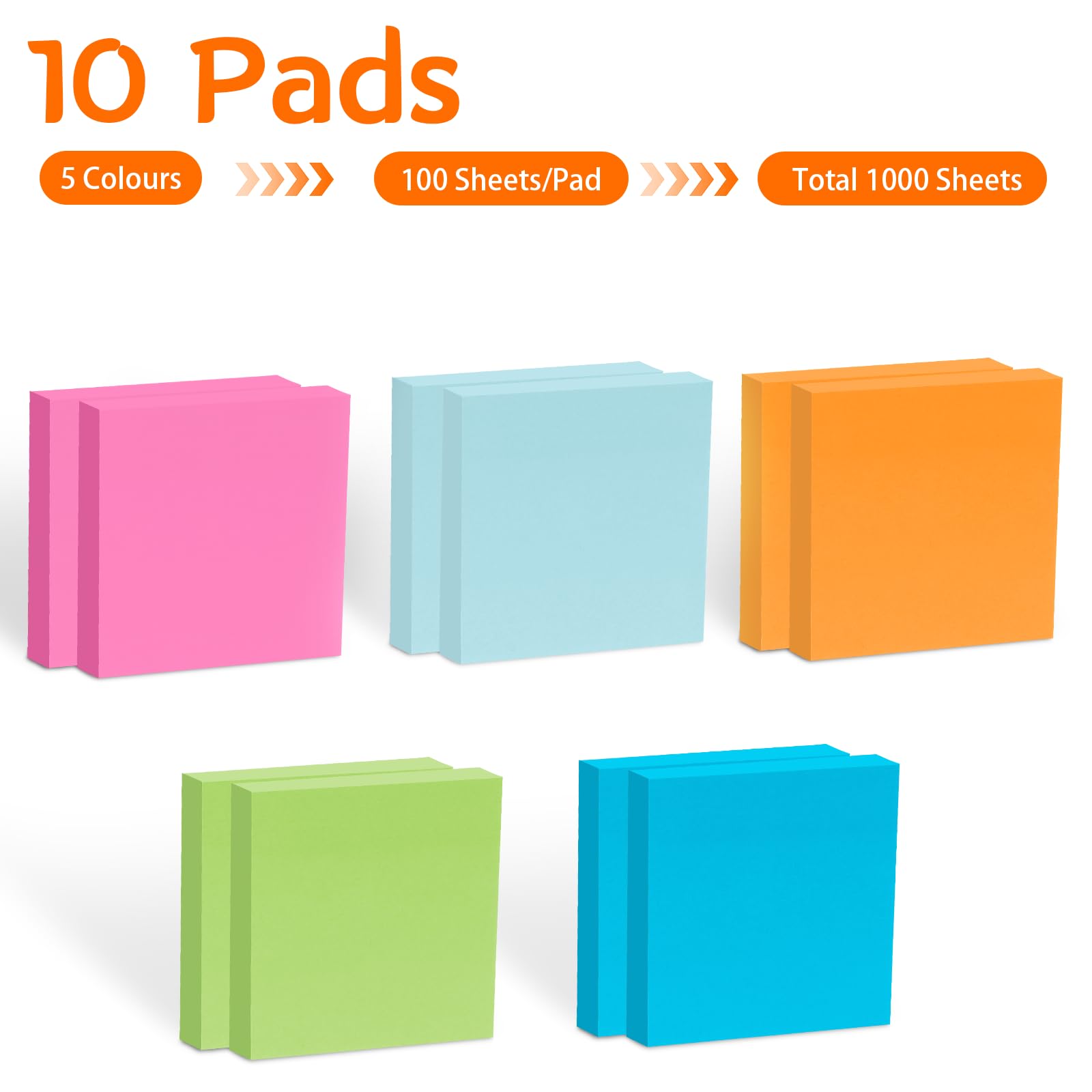 Foglietti Adesivi 76x76mm Sticky Notes 100 Fogli 5 Colori Vivaci Rimovibili per Ufficio