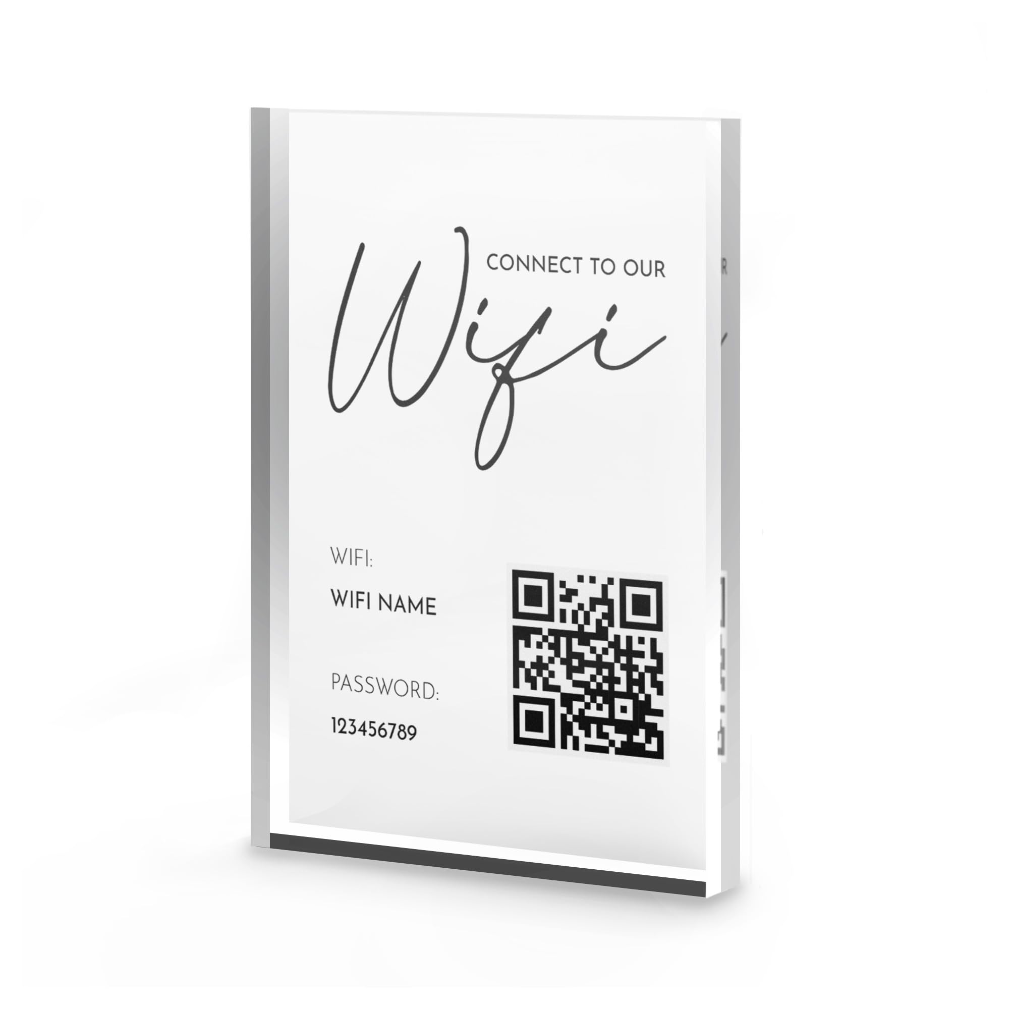 Wifi Acrylic Block Plaque with Password Info and QR Code Office Cafe Shop Internet (A7 (74x105mm))