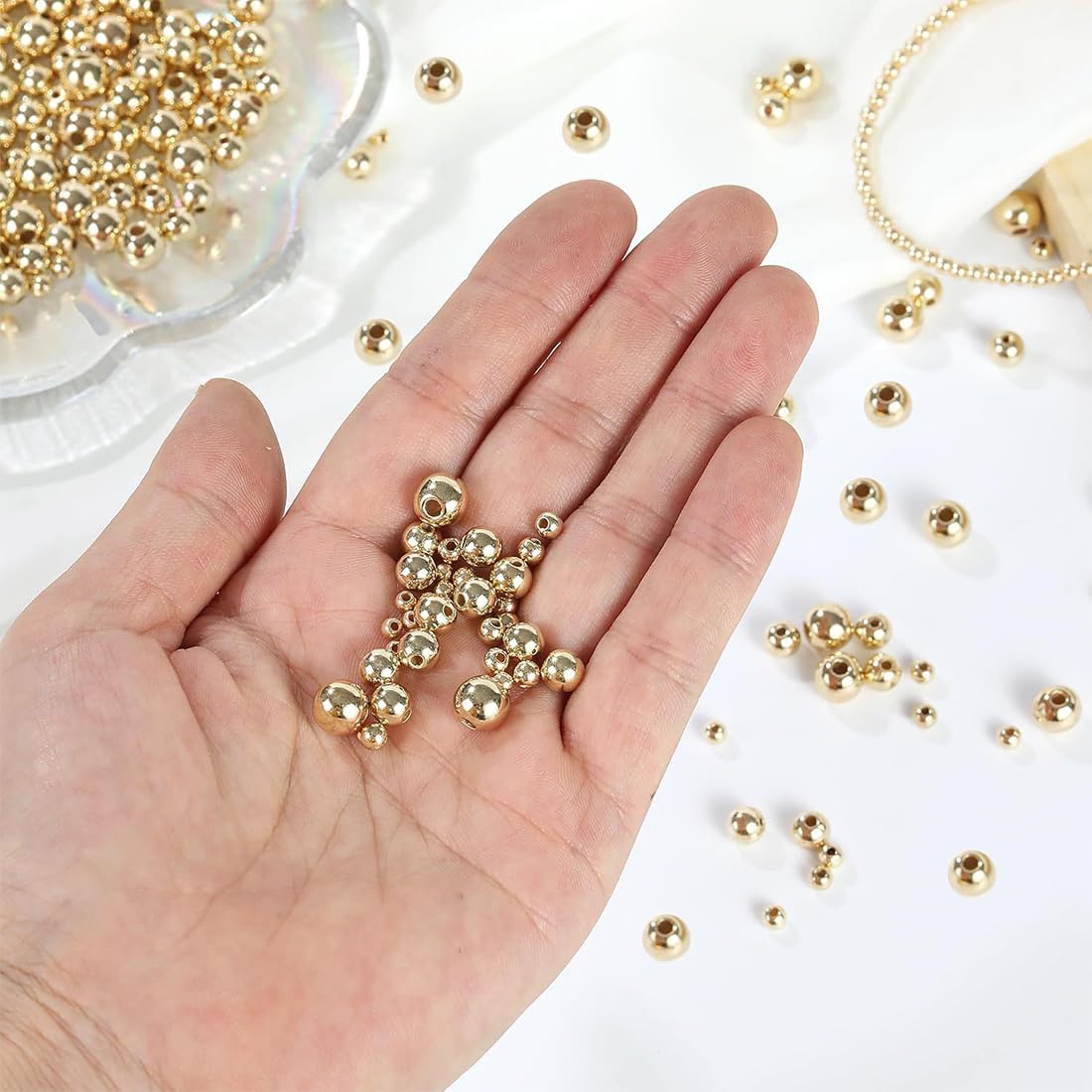 1100 pezzi Perline Oro Dorate Ottone Placcato Oro, Placcatura Resistente, per Kit Creazione Orecchini Bracciale Fai da Te, Feste, Vacanze