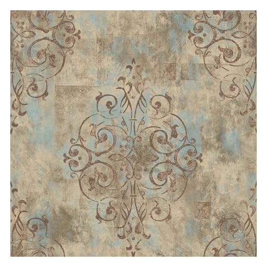 KYKDY Carta da parati di carta pura damascata francese vintage bianco/grigio/oro per la decorazione della parete di casa soggiorno cucina bagno, cachi scuro, Cina, 10m * 0,53m = 5,3 metri quadrati