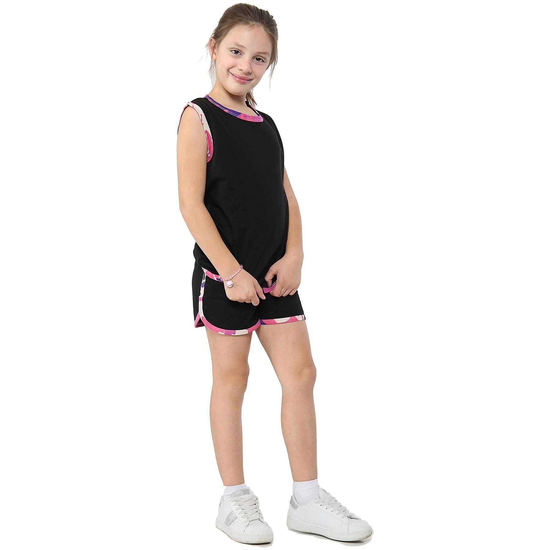 A2Z 4 Kids niñas Conjunto De Shorts 100% Algodón Camuflaje Tape Camiseta Shorts Lightweight Comfortable Verano Chaleco Top Outfit Set Edad 5-13 años