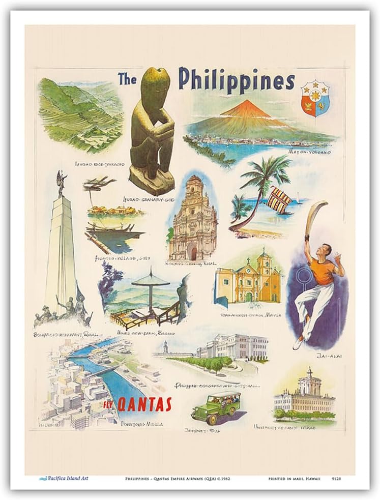 Philippines - Qantas Empire Airways (QEA) - Vintage Travel Poster c.1962 - Master Art Print (Unframed) 9in x 12in