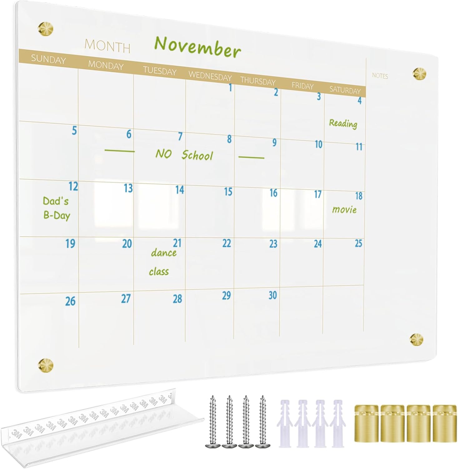 TORASO Glass Dry Erase White Board Monthly Calendar Board, Glass WhiteBoard for Wall, 11.8"x15.7", Planner Board for Home, Office, Schoo（ Monthly-WH-3040）