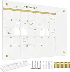 Quadro branco de vidro apagável a seco para parede, quadro branco de vidro com calendário mensal pequeno, 30 cm x 39,9 cm, quadro planejador para casa, escritório, escola (mensal-WH-3040)