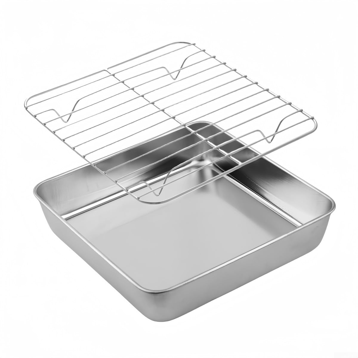 Plaque de cuisson carrée en acier inoxydable avec grille de refroidissement - Pour rôtir la dinde - 24 cm