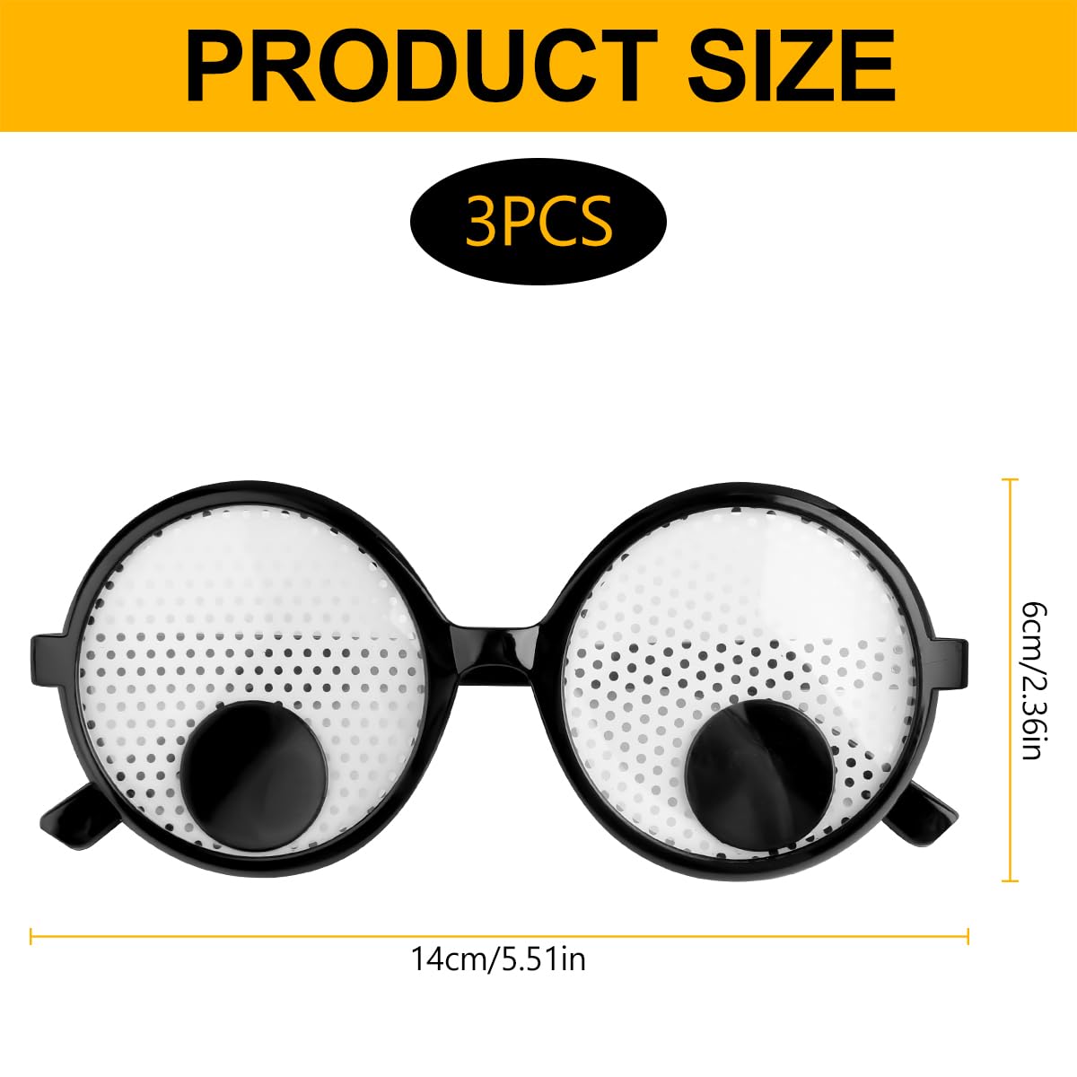Lotsdonxia 3PCS Quirky Swivelling Eyeball Glasses Creative Selfie Round Frame Glasses Suitable for Personalised Prom Party Photo Props - Image 2