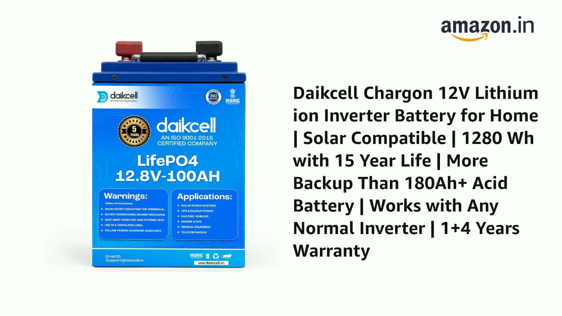 daikcell 12.8V Lithium ion Inverter Battery for Home | Solar