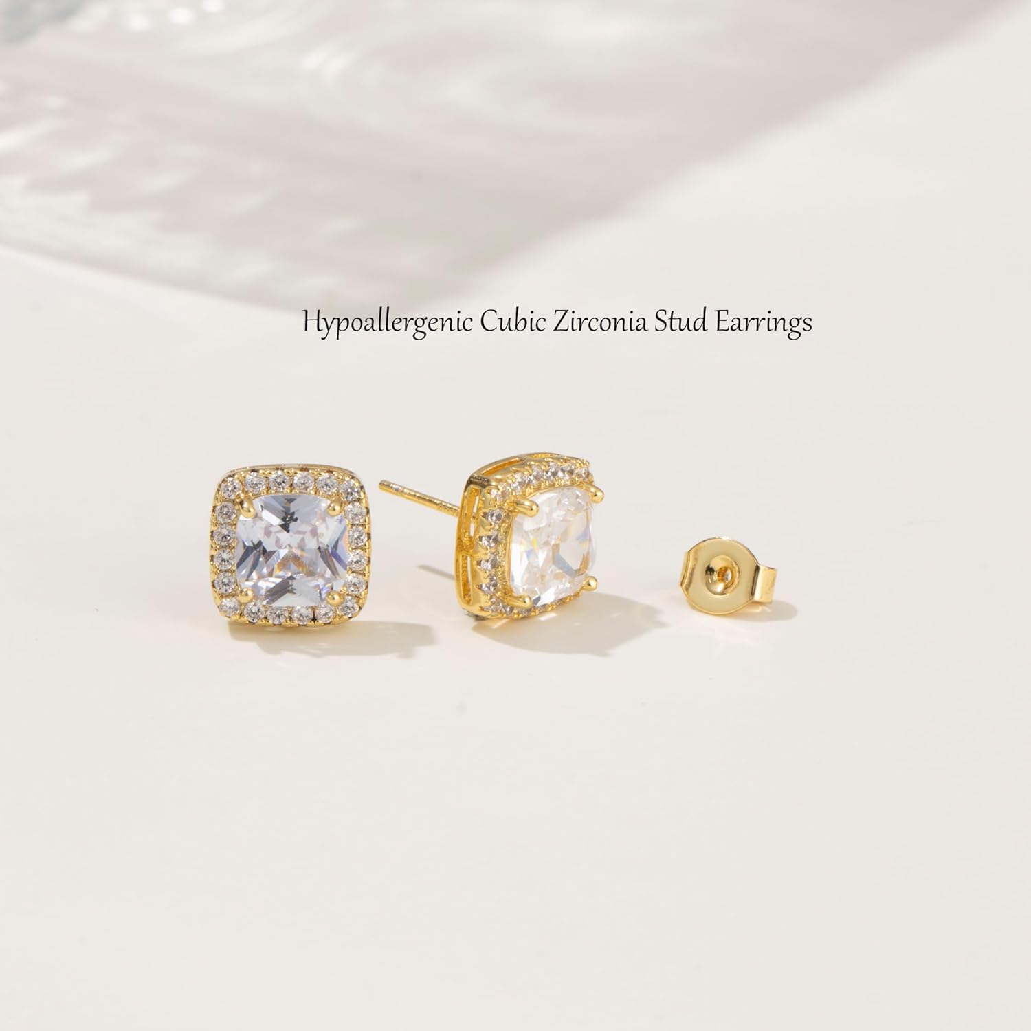 Cubic Zirconia Stud Earrings for Women Men 14K Gold-Plated Halo Stud Earrings Hypoallergenic Earrings CZ Halo Stud Earrings for Sensitive Ears - Image 4