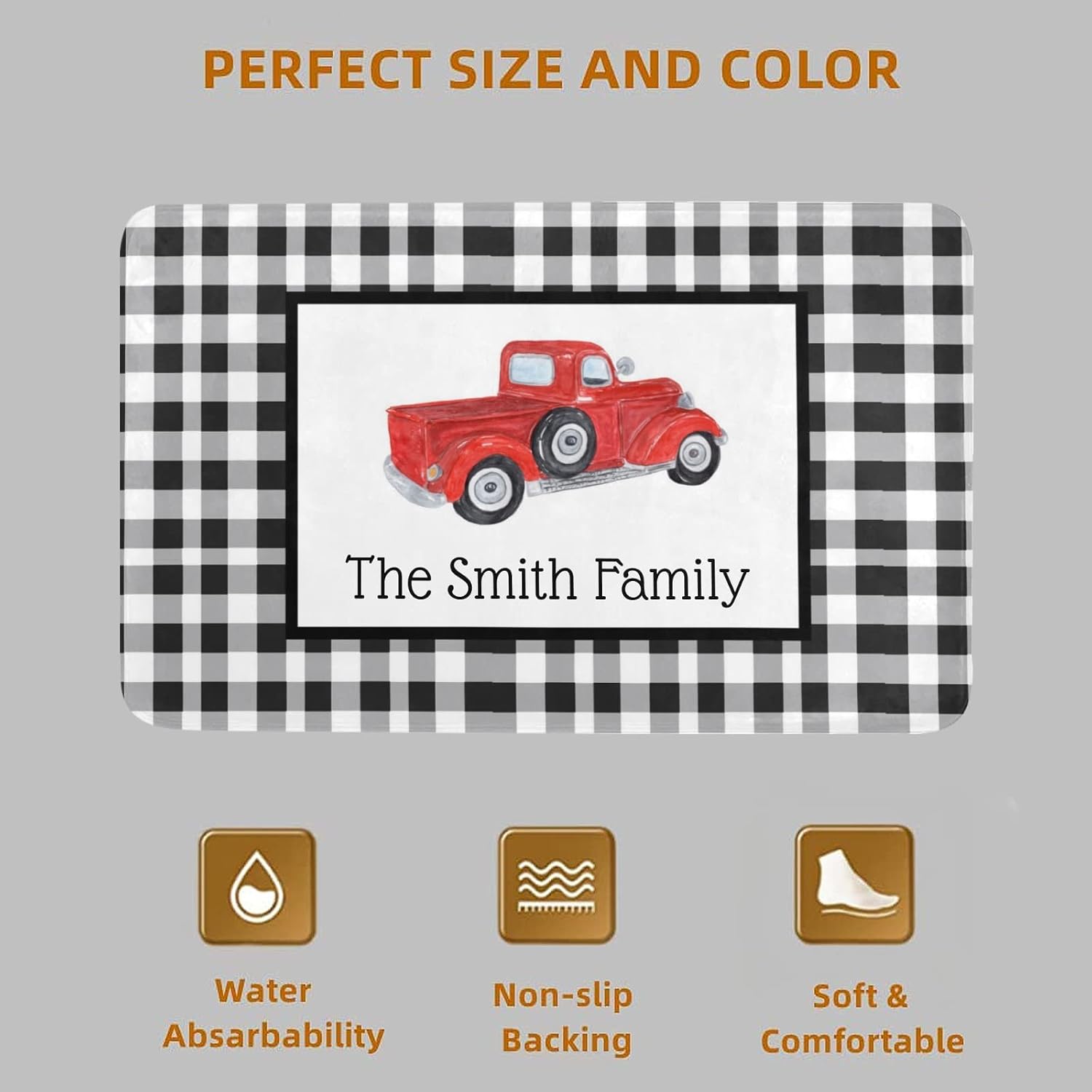 Vintage Red Truck Black Buffalo Doormat Welcome Mat Home Decorative Indoor Outdoor Entrance Floor Mat Rubber Non-Slip Doormat 23.6X 15.7 Inch