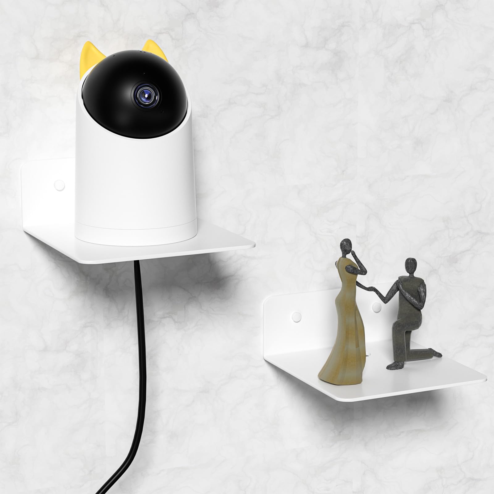 Wisfame Piccola Mensola da Muro Bianca Set di 2, 12.5cm Mensole da Parete in metallo, Mini Mensola Adesiva, Mensole da Muro Senza Foratura per Salotto, Camera da letto, Bagno, Cucina