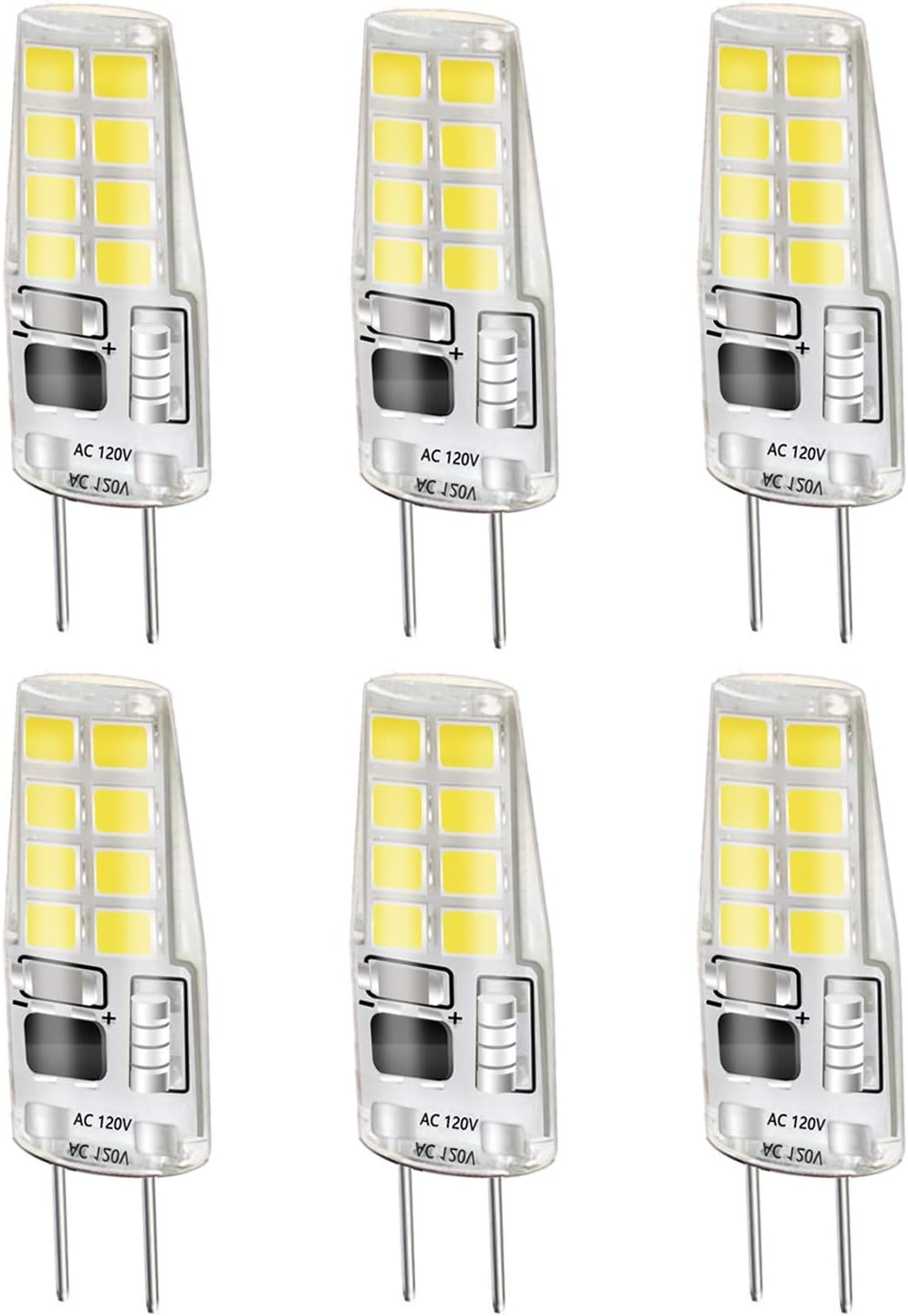 G8 Bulb White 3W G8 LED Bulb Equivalent to G8 Halogen Bulb 20W-25W AC 110v/120v/130v Dimmable G8 Light Bulb 6000k(6 Pack)