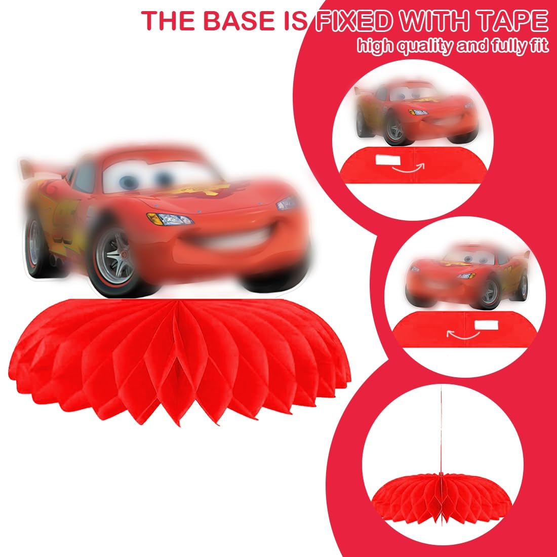 Centrotavola A Nido D'Ape Cars - 6 Pezzi, Decorazioni 3D Per Feste Bambini