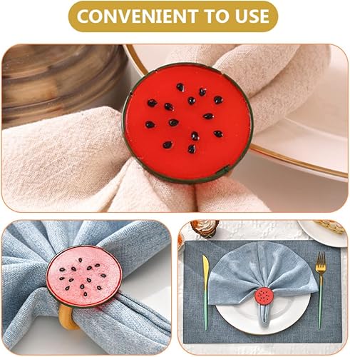 Miniatura 9 de ABOOFAN 6 servilleteros de sandía, servilleteros de frutas, hebillas de plástico, anillos de servilleta de Pascua, para boda, fiesta, vacaciones,