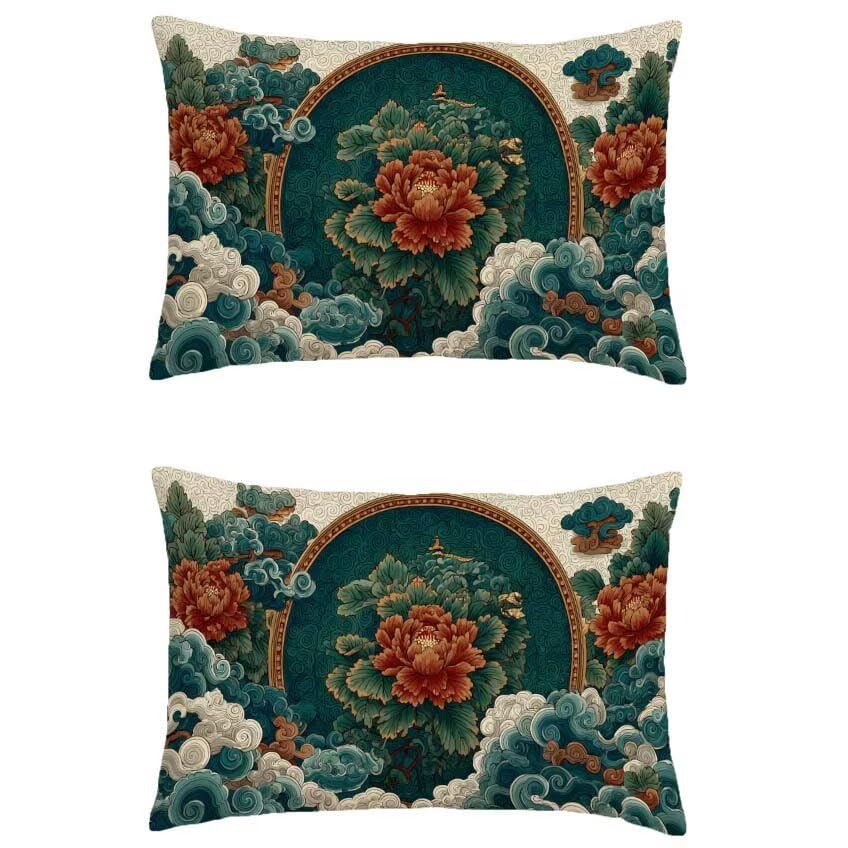 Housse de coussin en lin rouge 60x90 imperméable motif fleur double face haut de gamme