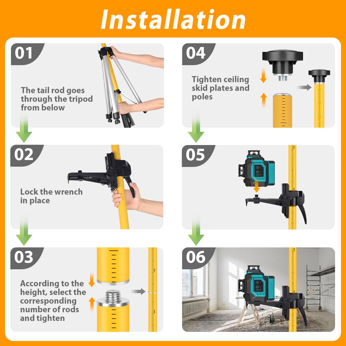 Takamine Ft 3 7m Telescoping Pole with Adjustable Laser Level Tripod 1 4-Inch by 20-Inch Laser Pole Mount — view 6