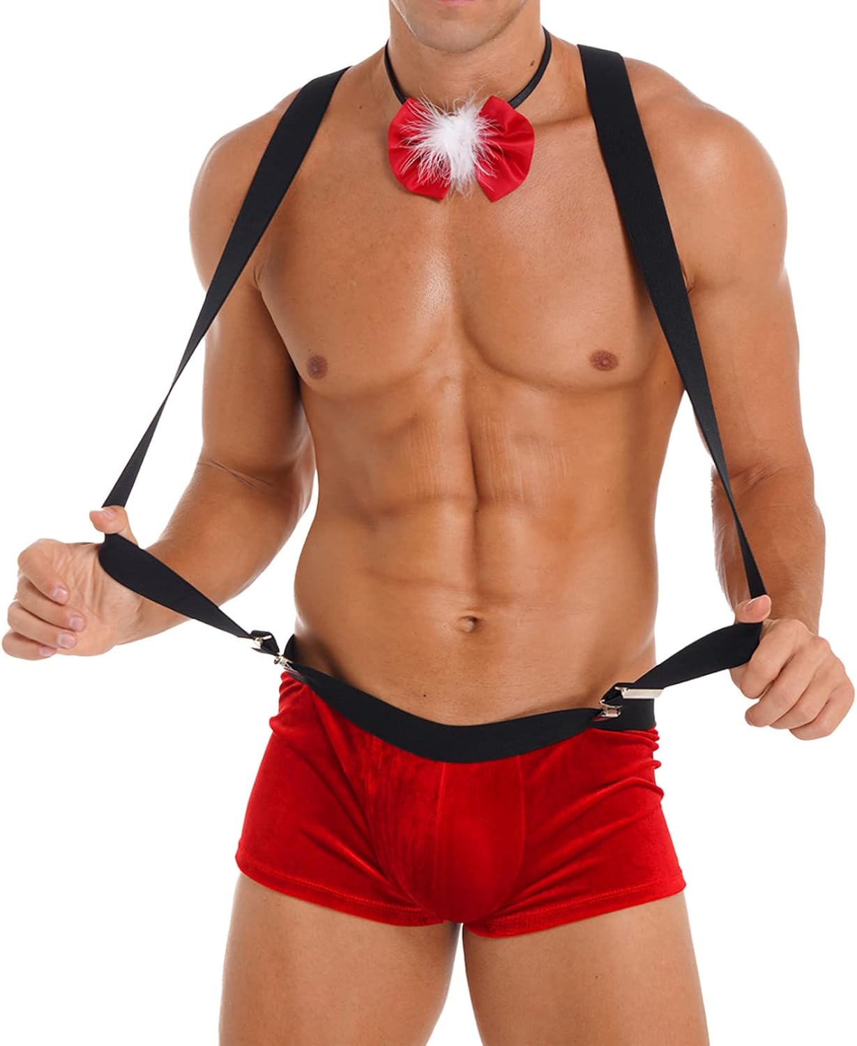 YiZYiF Mens Velvet Christmas Costumes Boxer Briefs Bodysuit Panty Holiday Cosplay Lingerie Sets