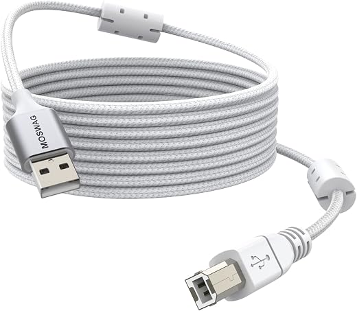 Limited-Time Offer MOSWAG Long Printer Cable 16.4FT/5M Scanner Cable USB Printer Cord USB Type A to Type B Scanner Cord High Speed Compatible with HP,Canon,Epson,Dell,Lexmark,Brother,Xerox,Samsung...