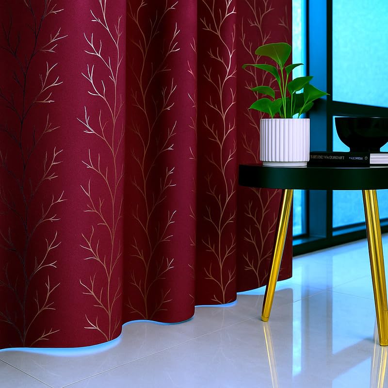 Image of Lighting Foil Printed True Blackout Window Curtains 5 Feet Set of 1, Heavy Room Darkening Thermal Insulated Eyelet Parda for Living Room & Bedroom, Curtains with Tie Back (121x152cm, Maroon)