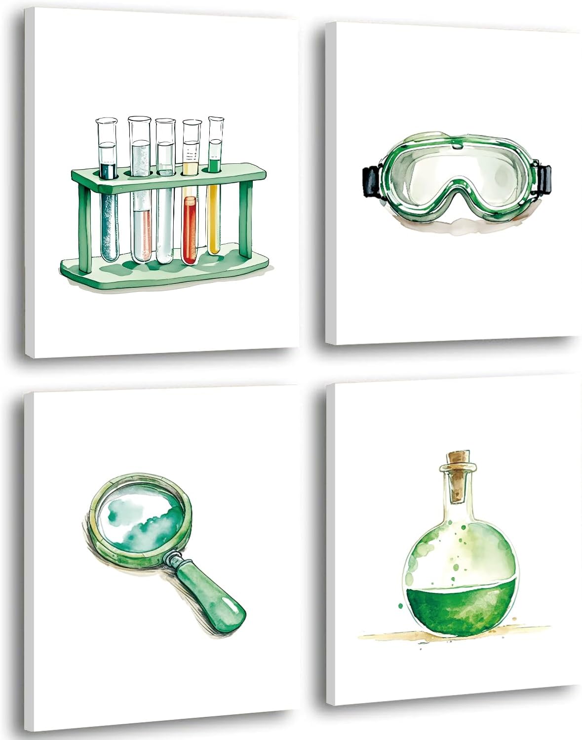 Science Wall Art Canvas Prints,Microbiology Chemistry Wall Prints,Framed Colorful and Interesting Science Explore Canvas Posters for Laboratory Kids Classroom Bulletin Board Decor Set of 4 (8"x10")