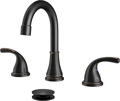 Bathroom Sink Faucet FRANSITON Centerset 8 Inch 2 Handle Bathroom Sink Faucet Lead-Free with Pop-up Drain Stopper and Supply Hoses