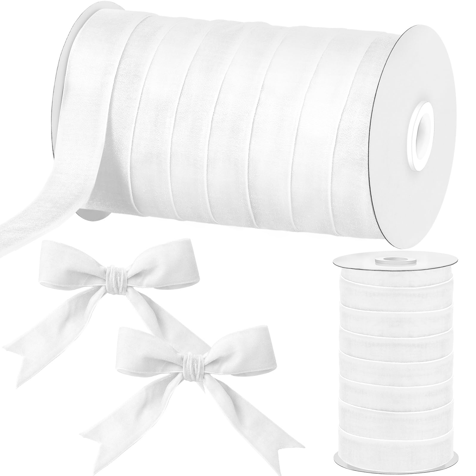 Chuangdi Samtbandspule, Vintage-Samtbänder für Geschenkverpackungen, Dekoration, Party, Hochzeit, Kunst, Handwerk, breites einseitiges Samtband, Schleifenherstellung (2,5 cm, 27,7 m, Weiß)