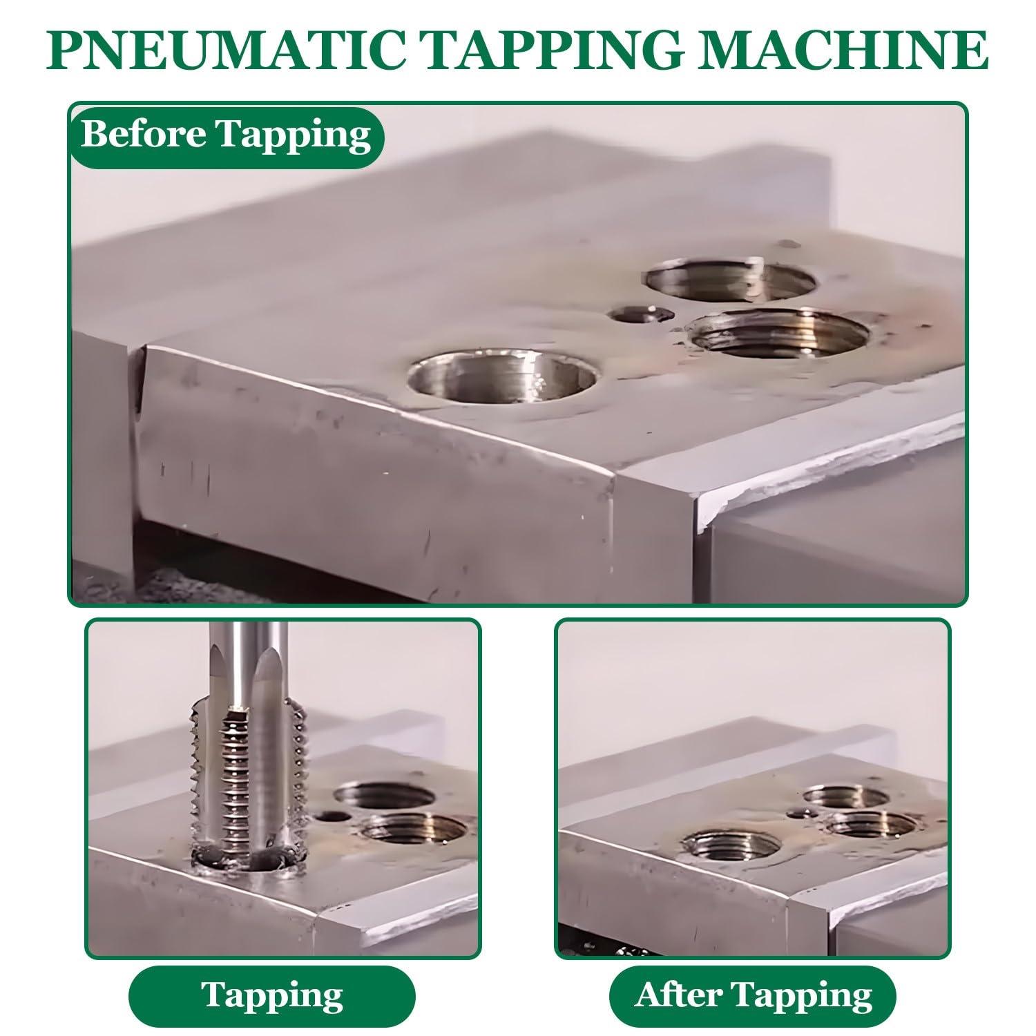 Roscadora neumática de Mano de Grado Industrial, Herramienta neumática, Capacidad M3-M12 con 6 Mandriles, 850 RPM, para Acero, Hierro, Cobre, Aluminio y plástico.