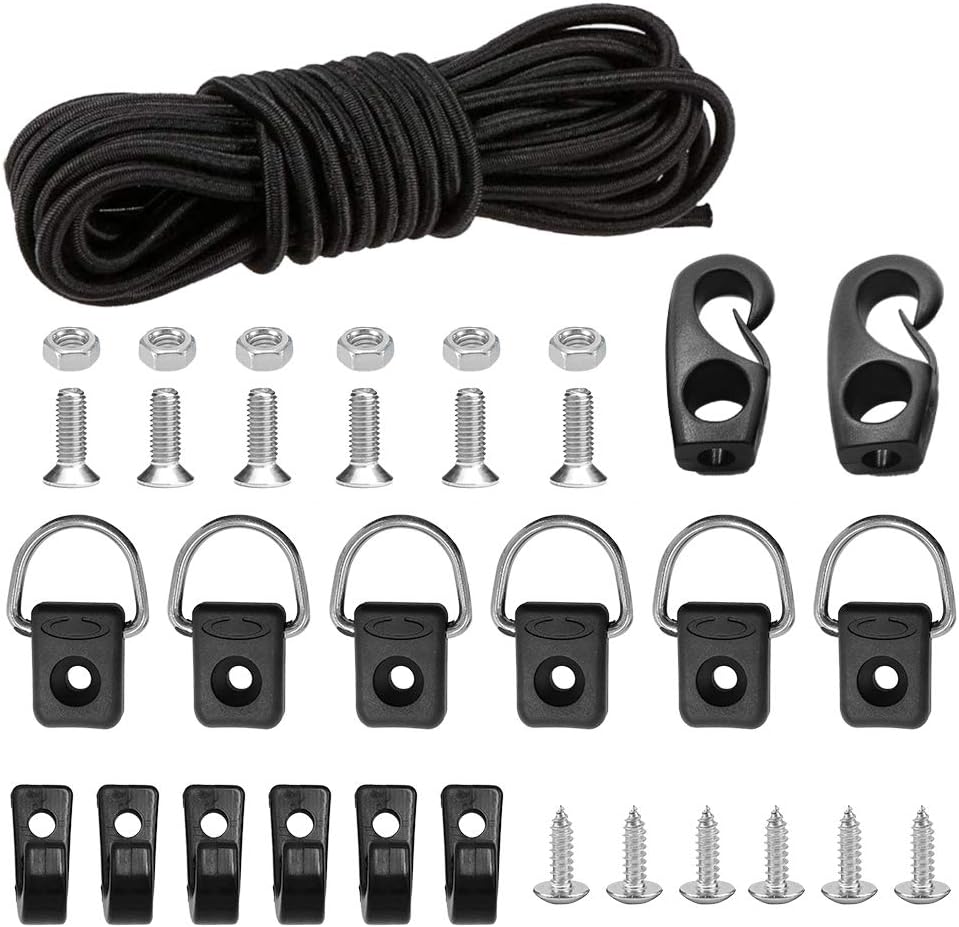 Kayak Deck Rigging Kit 8 Feet Bungee Cord with Bungee Cord Ends Hooks and Fishing D-Ring with 304 M6 Screw and 6 J-Hooks for Kayak Boat Canoe Outfitting Fishing Camping Kit Kayak Deck Rigging Kit 8 Feet Bungee Cord with Bungee Cord Ends Hooks and Fishing D-Ring with 304 M6 Screw and 6 J-Hooks for Kayak Boat Canoe Outfitting Fishing Camping Kit