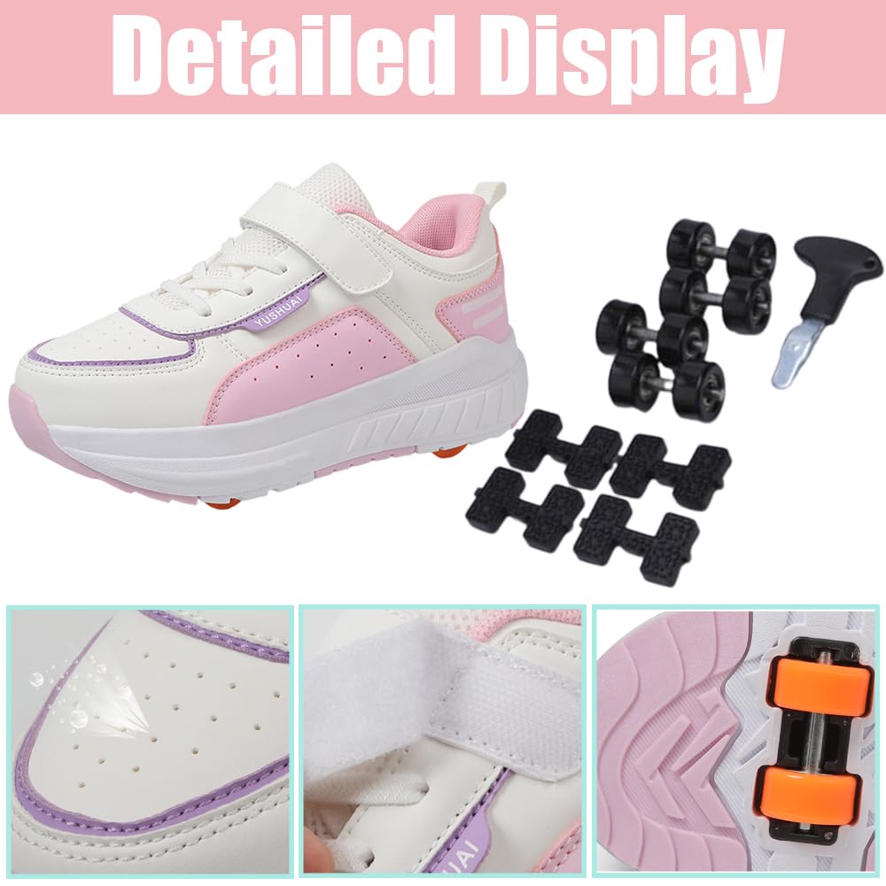 Hixingo Zapatillas con Ruedas Niña Niño, Zapatos con Ruedas Unisex 2 en 1 Zapatillas Patines, Zapatillas Ruedas 31-40 EU, Zapatos Patines Calzado de Skateboarding Multifuncionales